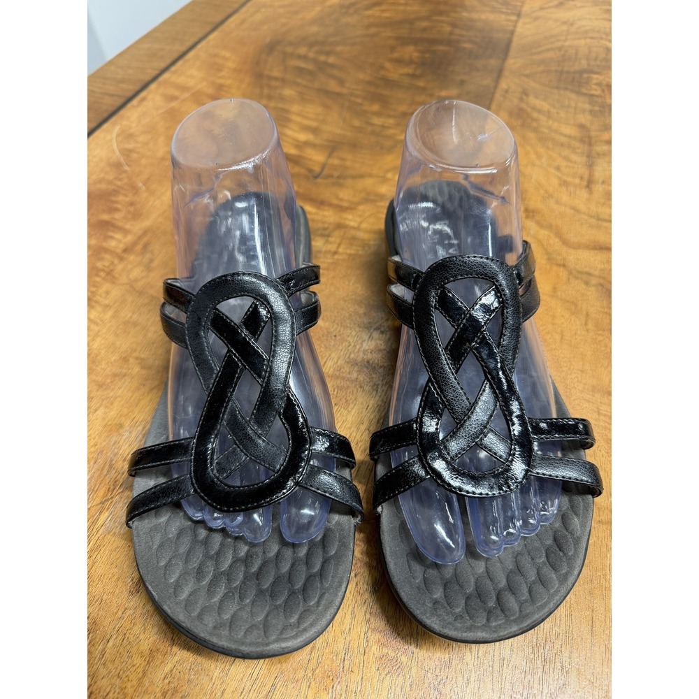 Privo Clarks Women's 9 Strappy Sandals Open Toe Mules Comfort Black Veg Leather